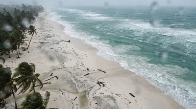 Aerial View Of Tropical Beach During Stormy Weather