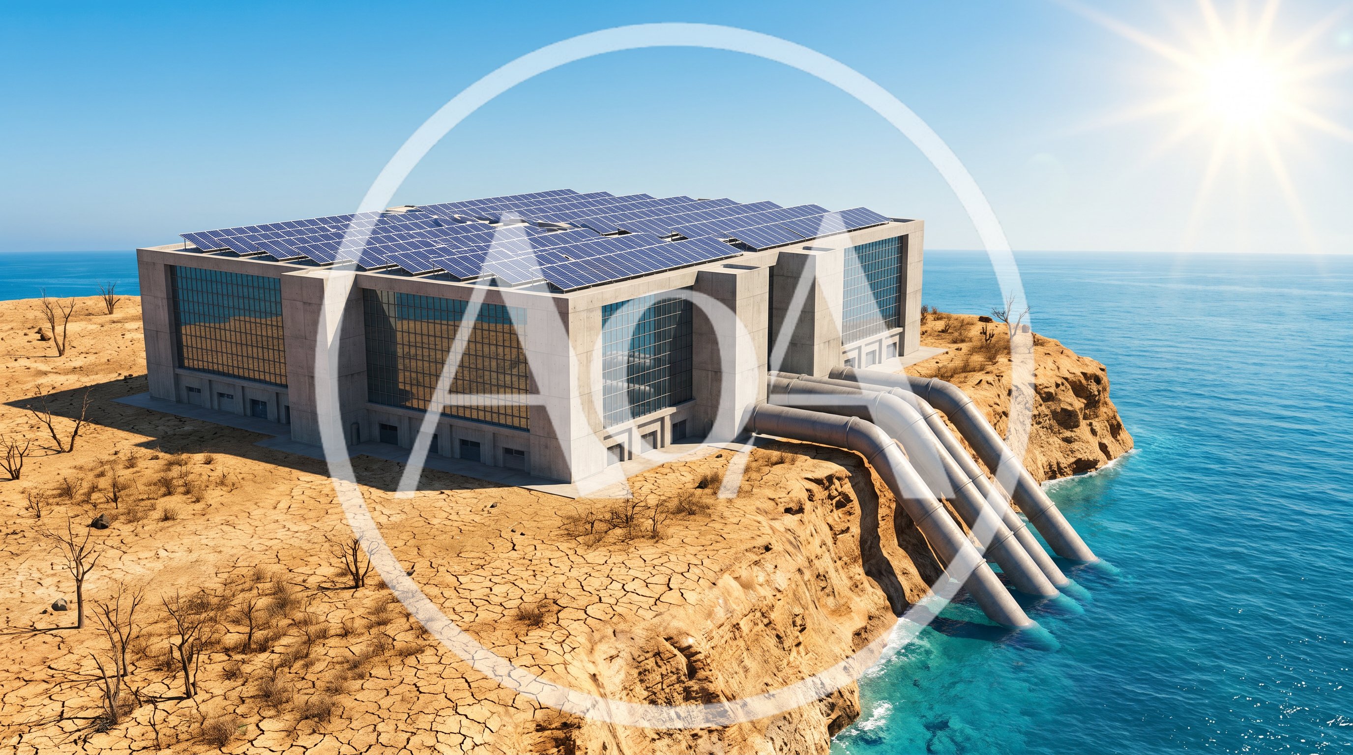 Powerful seawater-cooled data center with solar panels