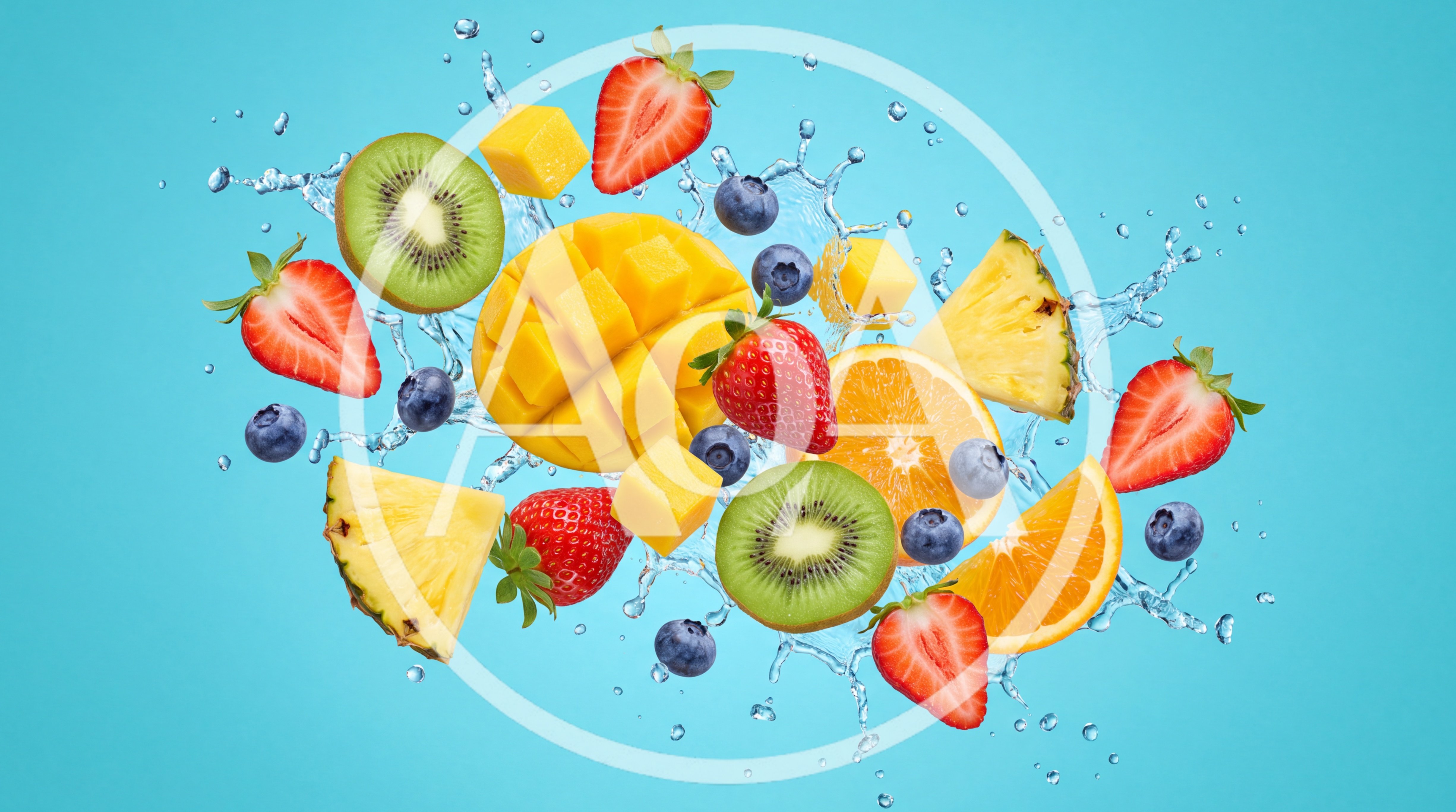 Fresh Tropical Fruit Mix Splashing In Water