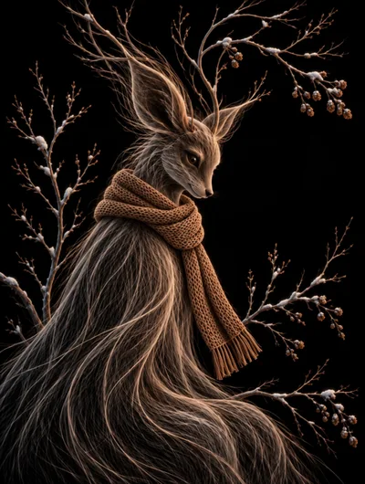 Mystical Forest Creature With Antlers And Scarf