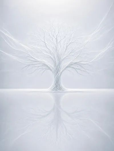 Surreal White Tree With Mirror Reflection