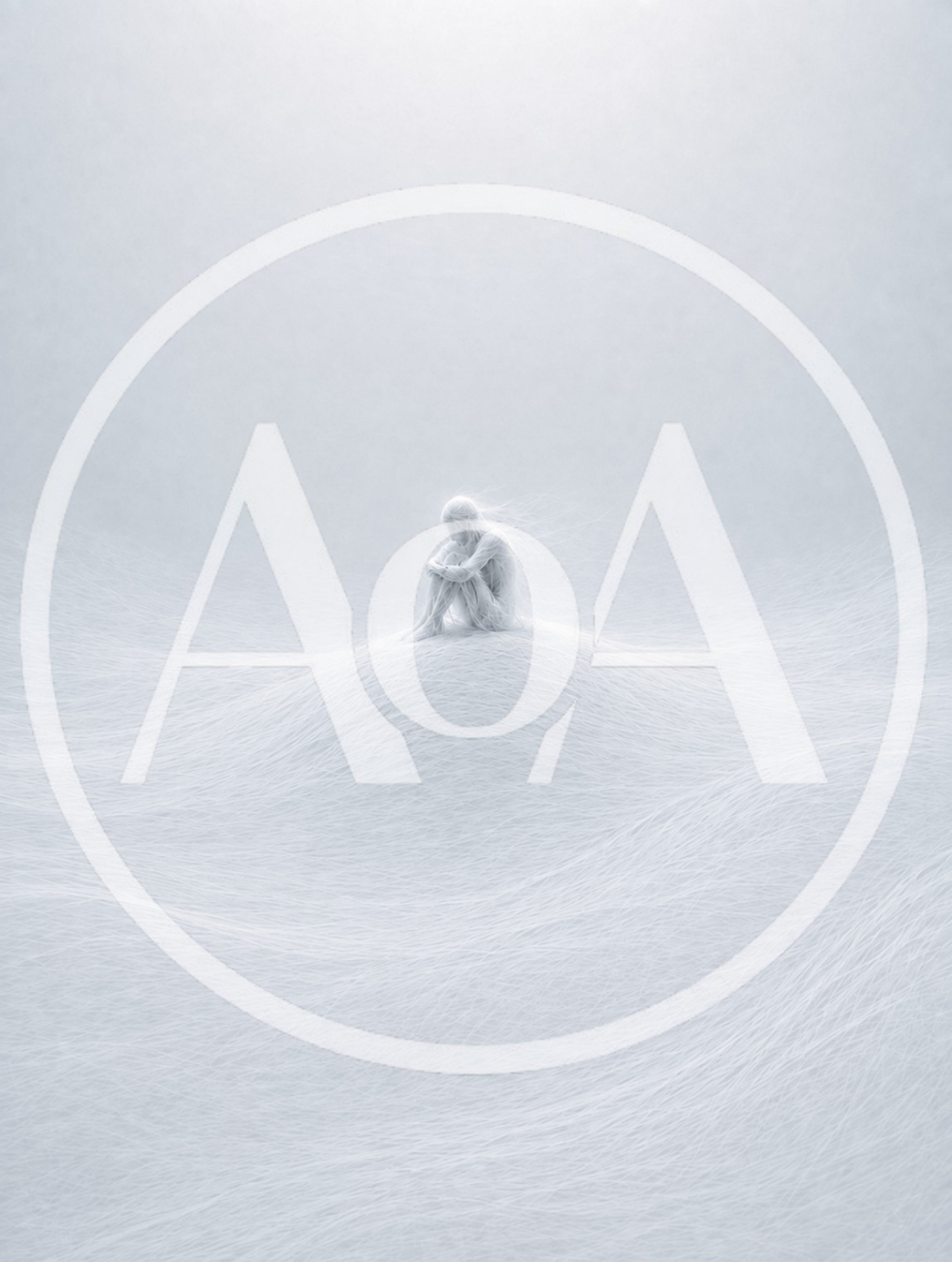 Surreal Figure Sitting Alone On A White Hairy Landscape