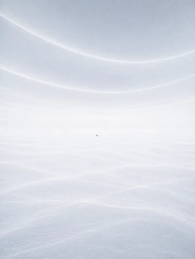 Small Vehicle Traveling Across Vast Snowy Arctic Landscape