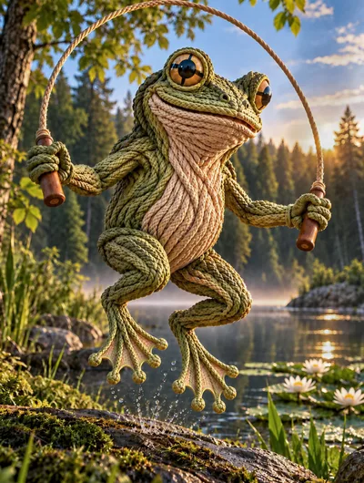 Knitted Frog Jumping Rope Outdoors