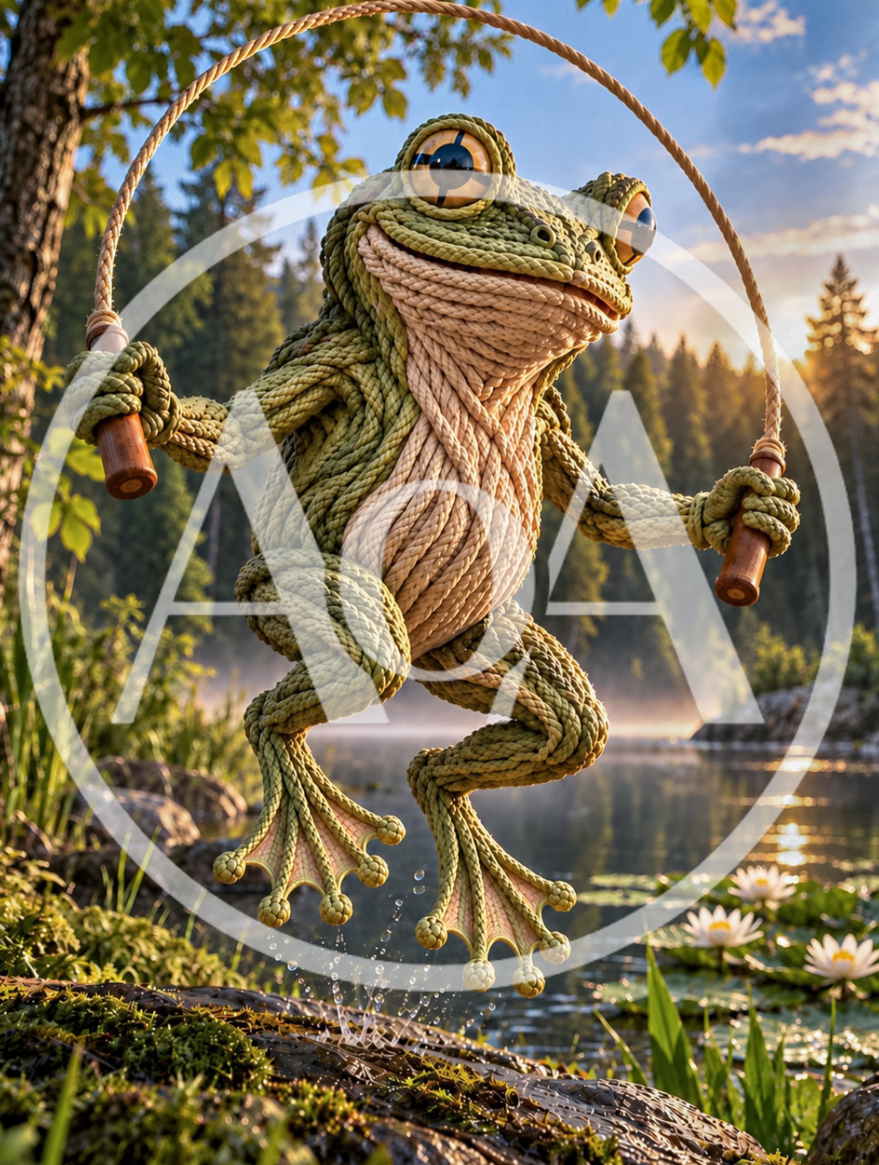 Knitted Frog Jumping Rope Outdoors