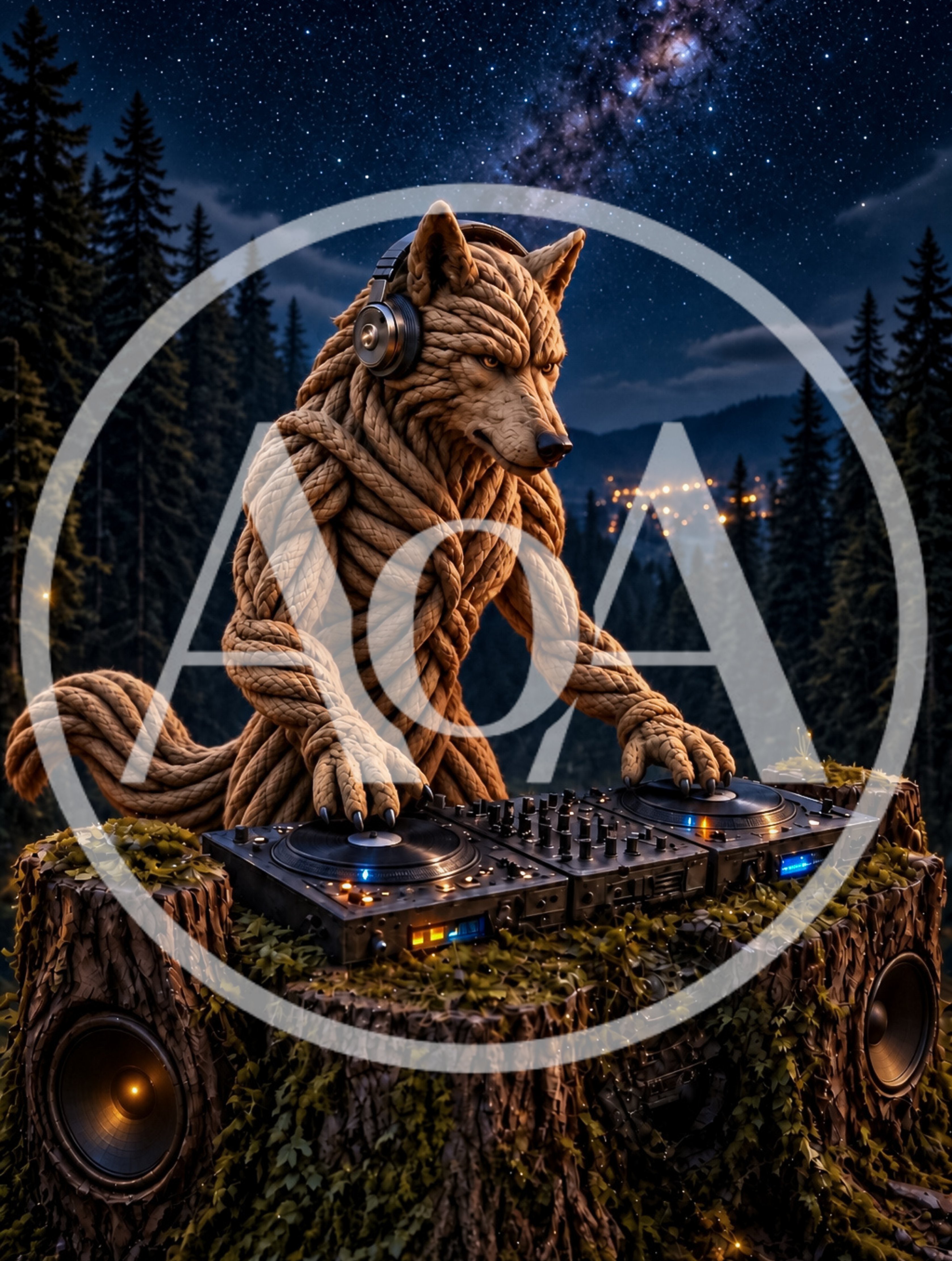 Rope Texture Wolf DJ Performing In Forest