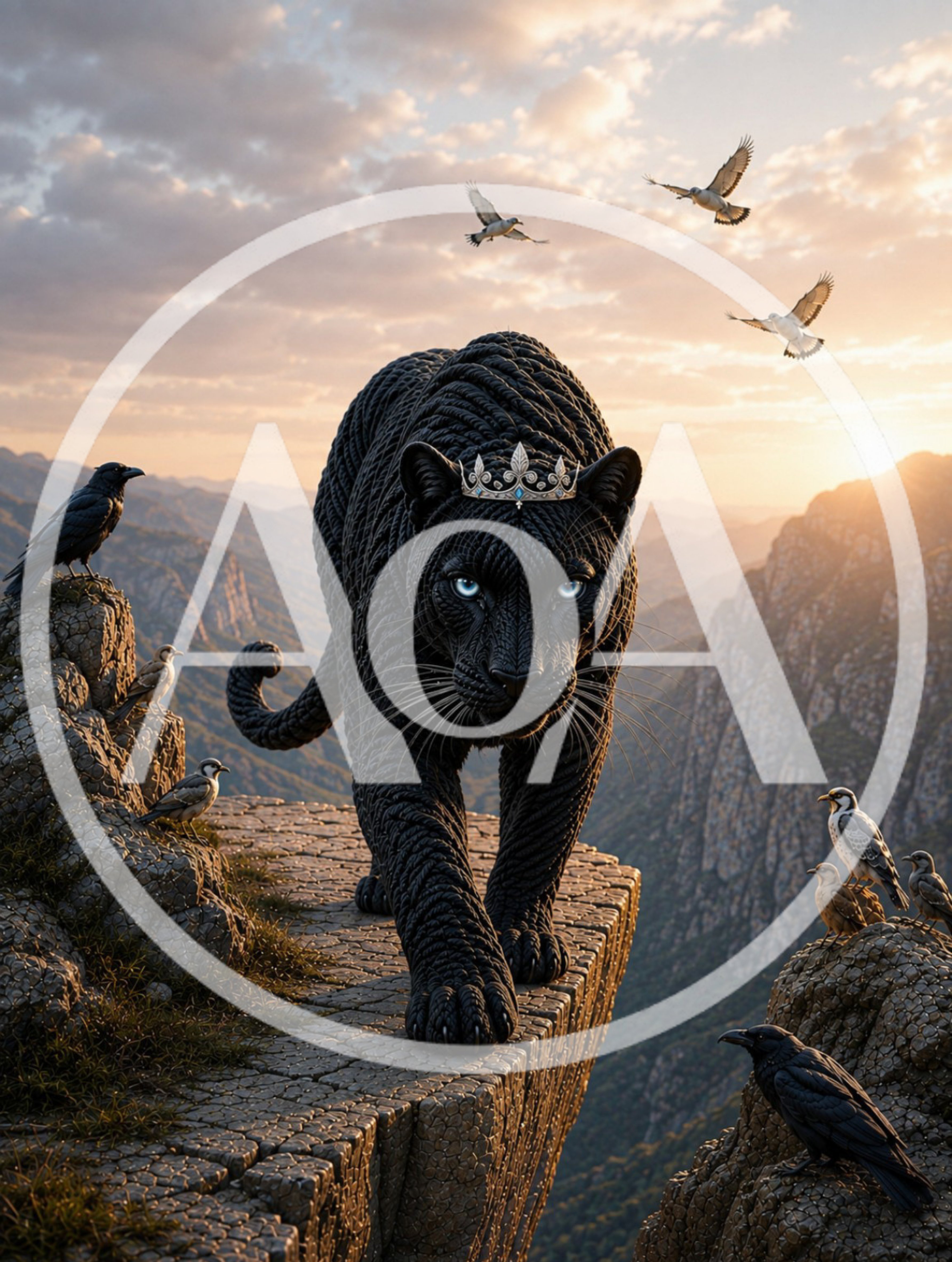 Majestic Black Panther Wearing A Crown On Mountain Cliff