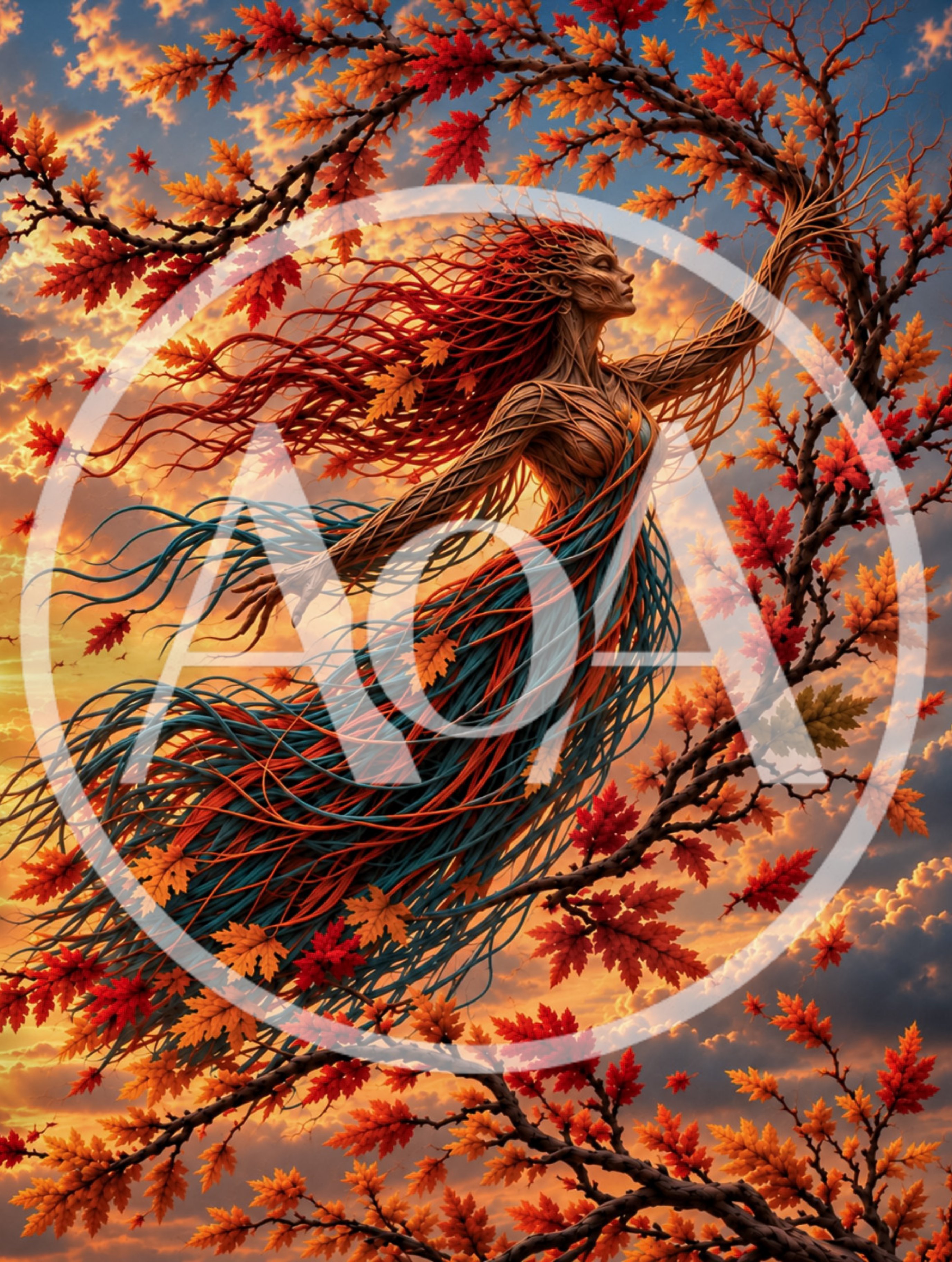 Ethereal Autumn Forest Spirit Floating Among Fall Leaves