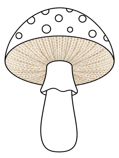Knitted Mushroom Illustration With Outline Cap And Stem