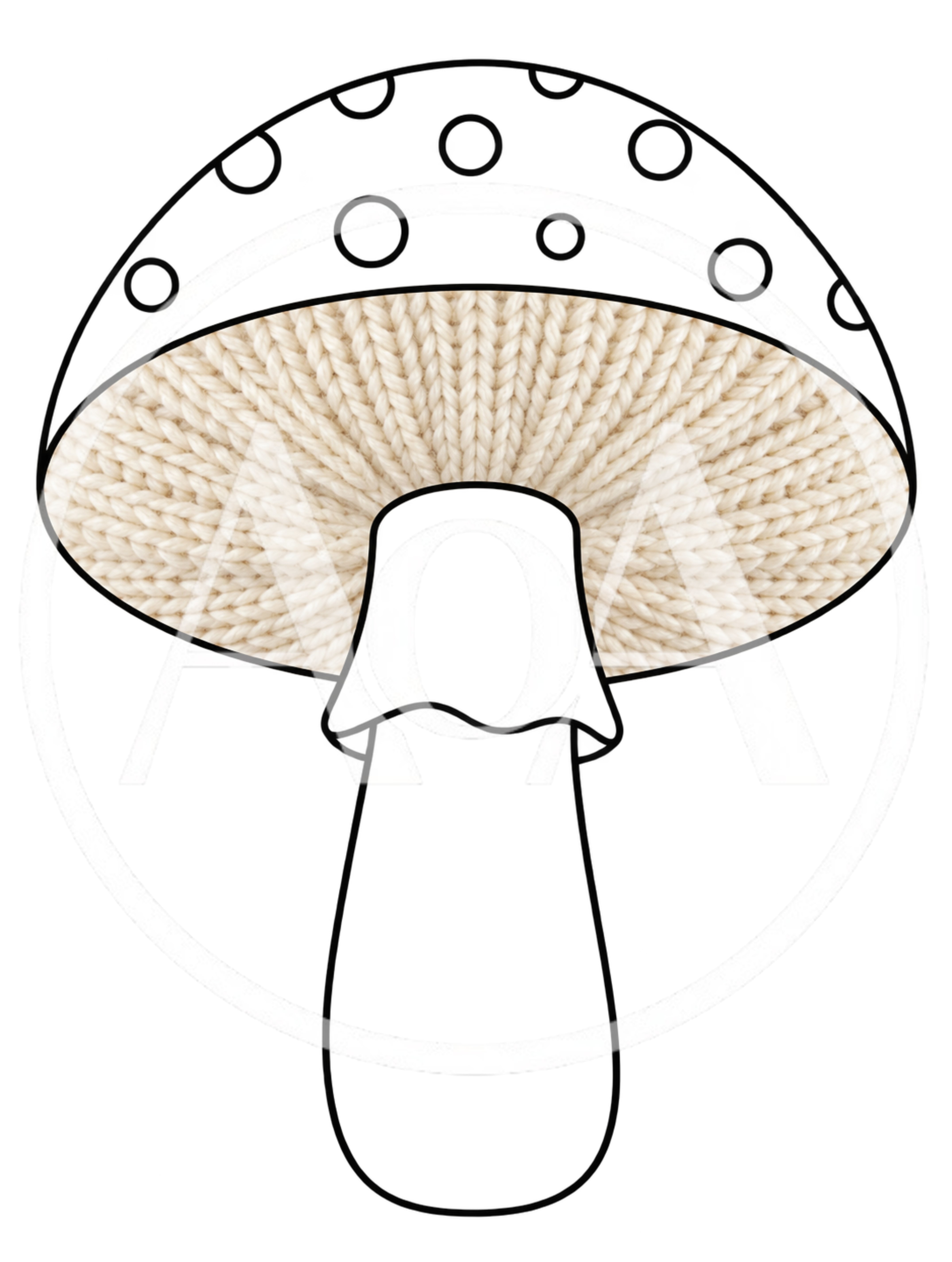 Knitted Mushroom Illustration With Outline Cap And Stem