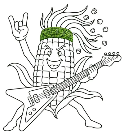 Cartoon Corn Character Playing Electric Guitar