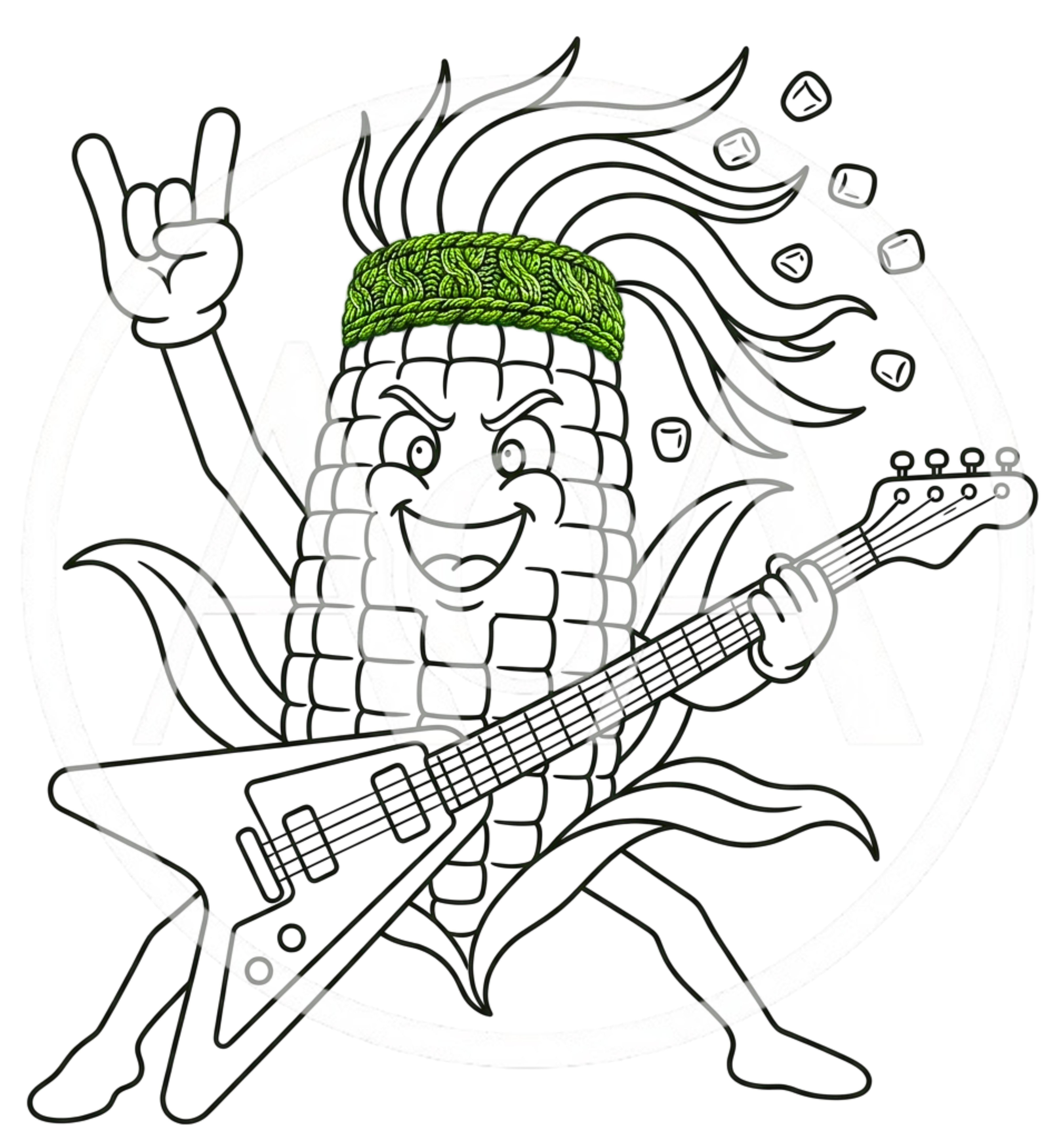 Cartoon Corn Character Playing Electric Guitar