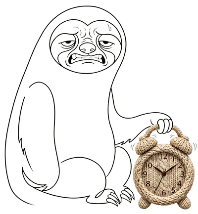 Sloth Holding A Knitted Alarm Clock