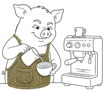 Cute Pig Barista Making Latte Art