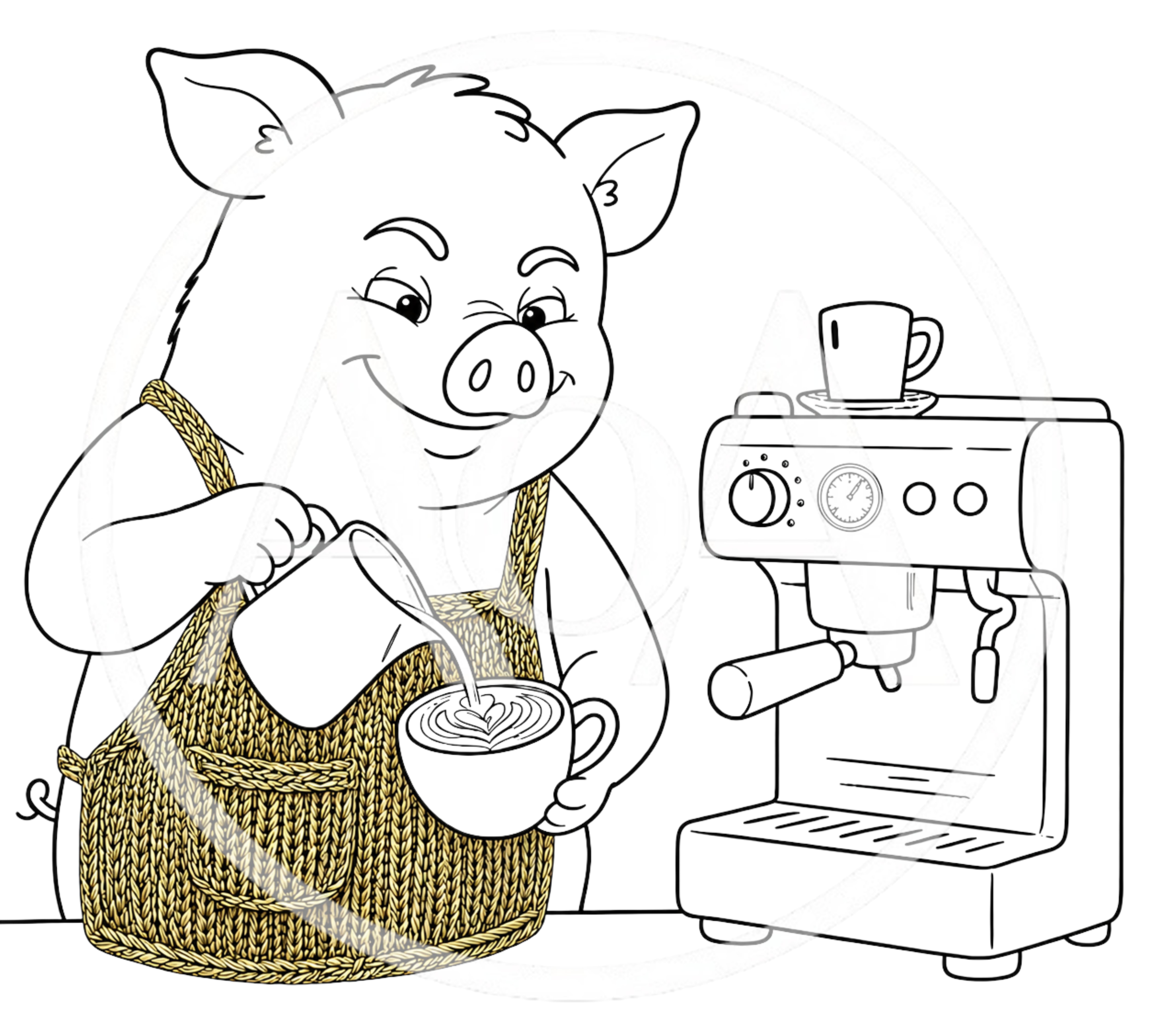 Cute Pig Barista Making Latte Art