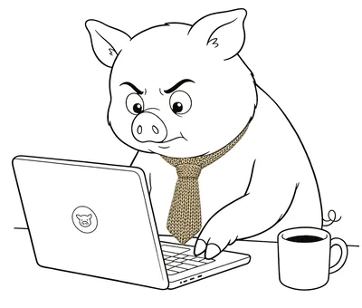 Angry Pig Cartoon Character Working On A Laptop