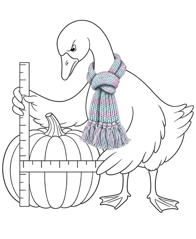 Goose Measuring A Pumpkin With A Ruler
