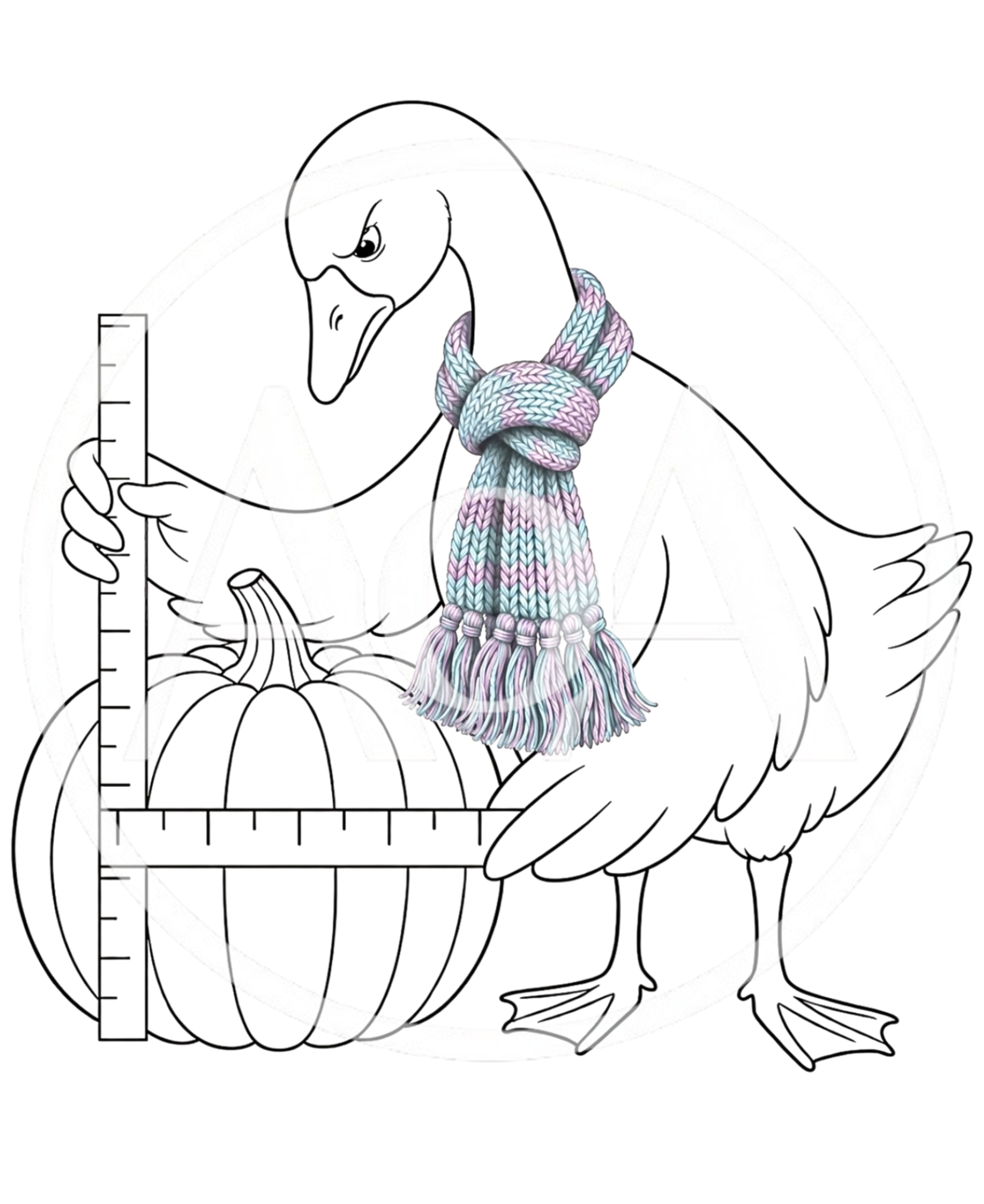 Goose Measuring A Pumpkin With A Ruler