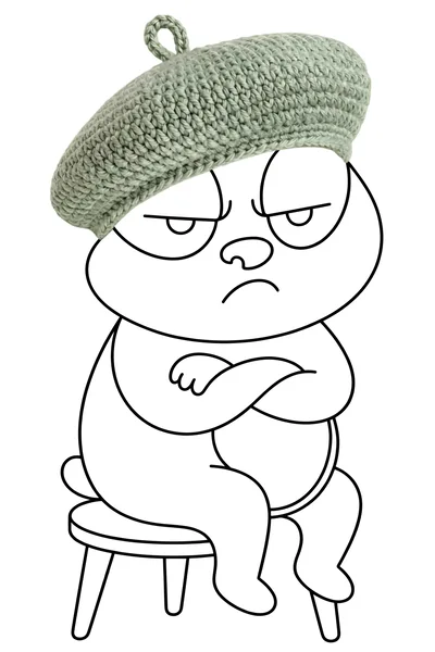 Grumpy Cartoon Bear Wearing A Knitted Beret
