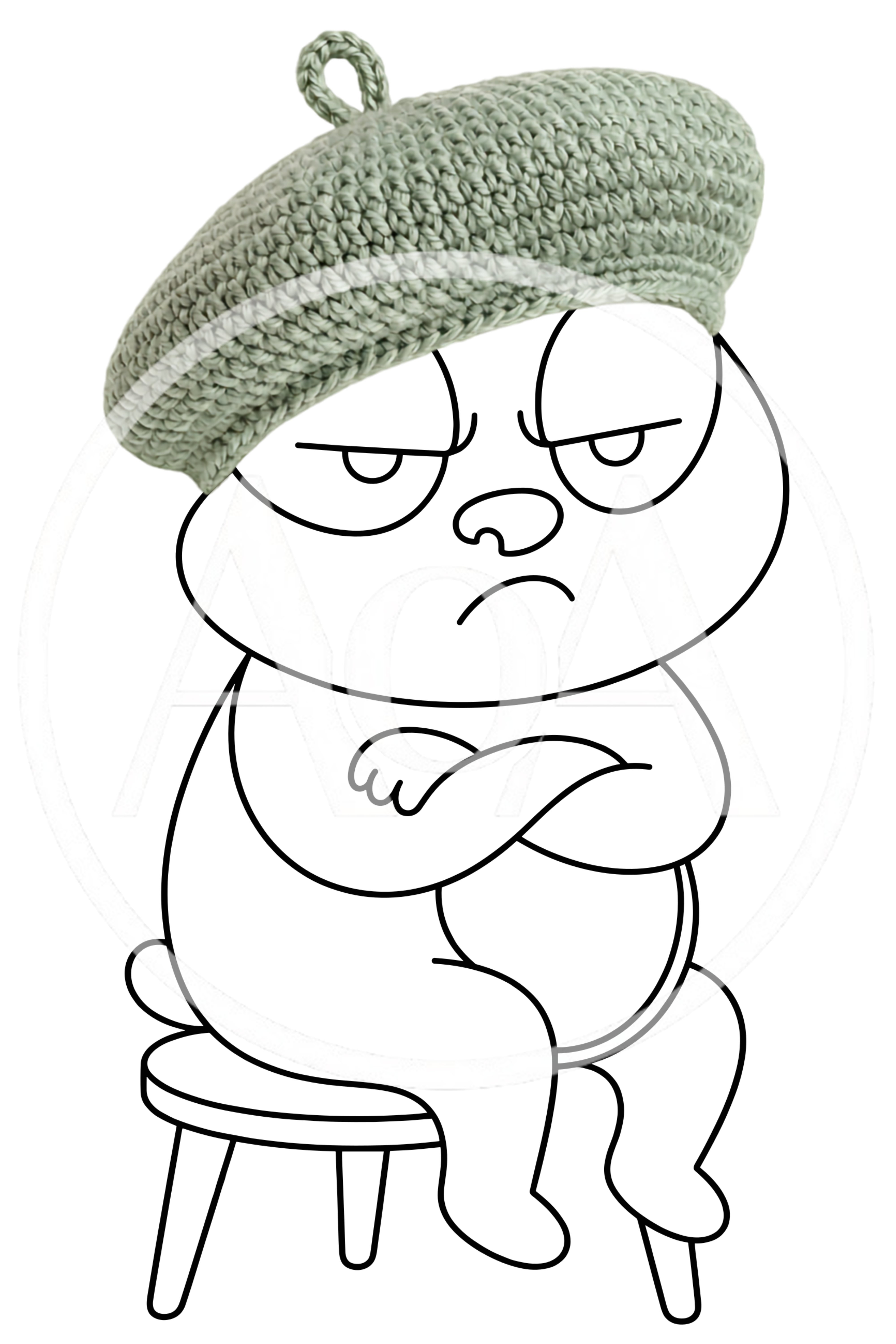 Grumpy Cartoon Bear Wearing A Knitted Beret