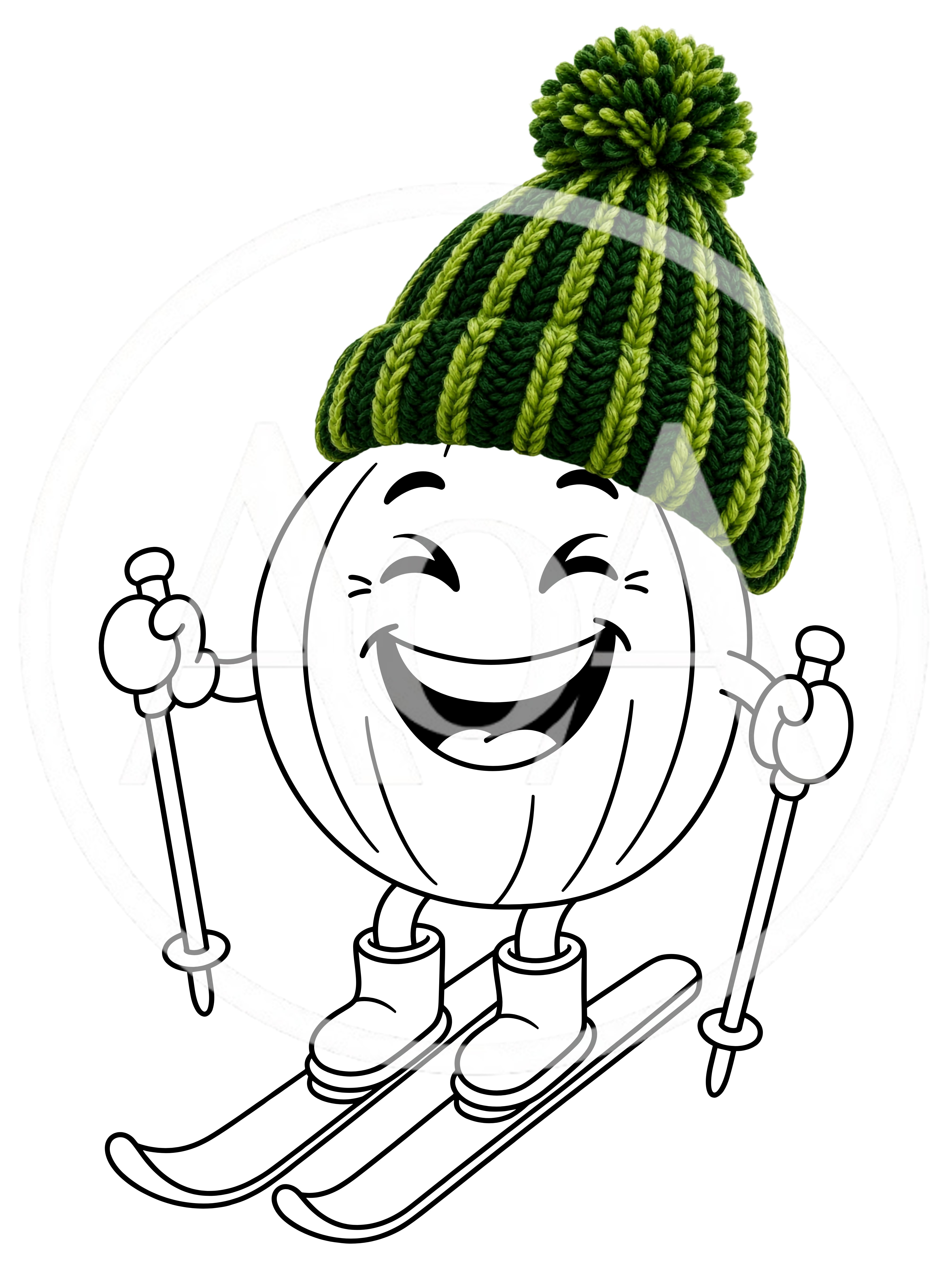 Cartoon Pumpkin Character Skiing With A Green Beanie