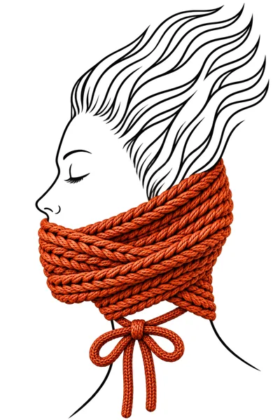 Illustration Of A Woman With A Rope Bound Mouth