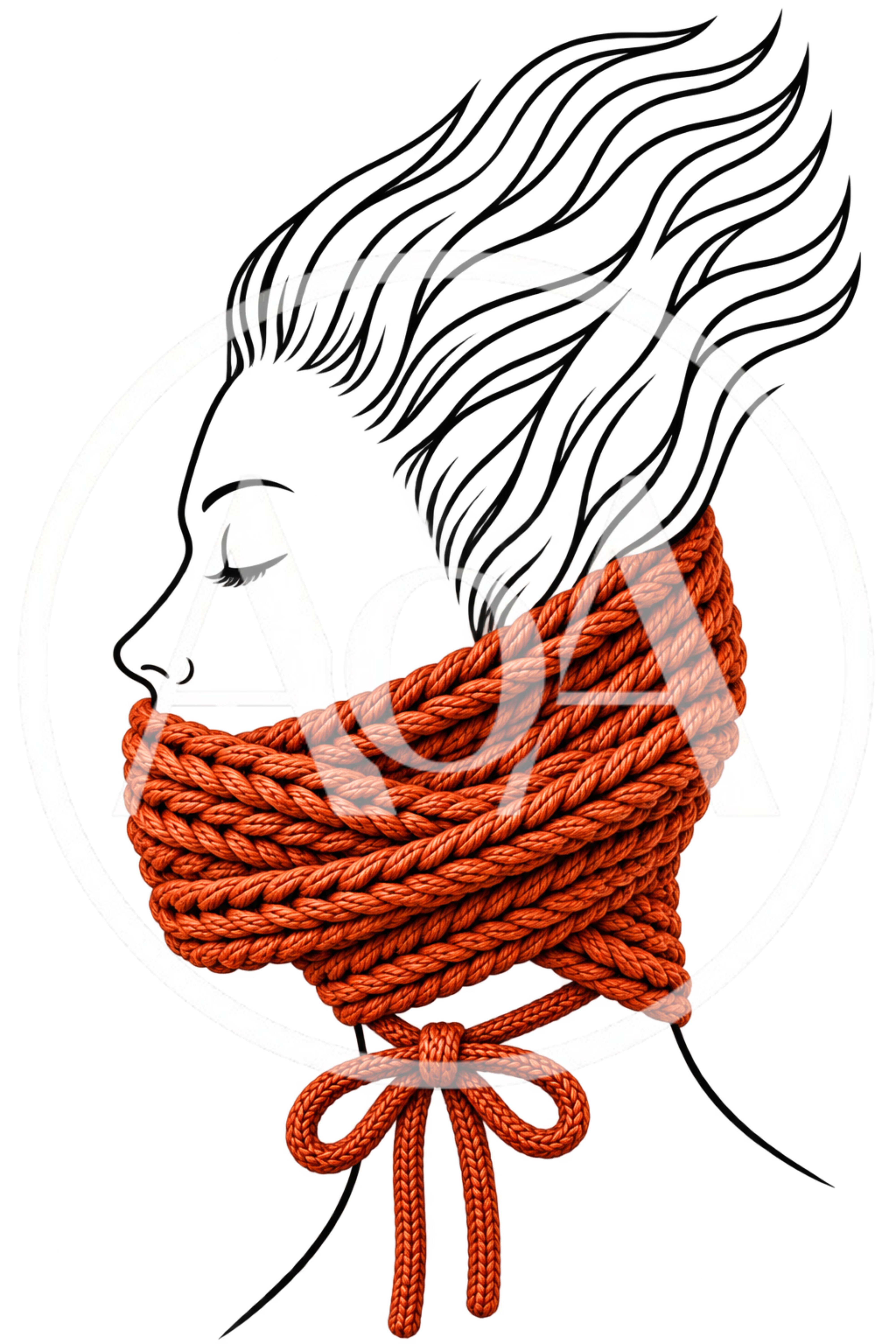 Illustration Of A Woman With A Rope Bound Mouth