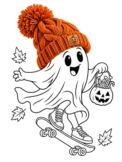 Cute Ghost Wearing A Beanie And Skateboarding