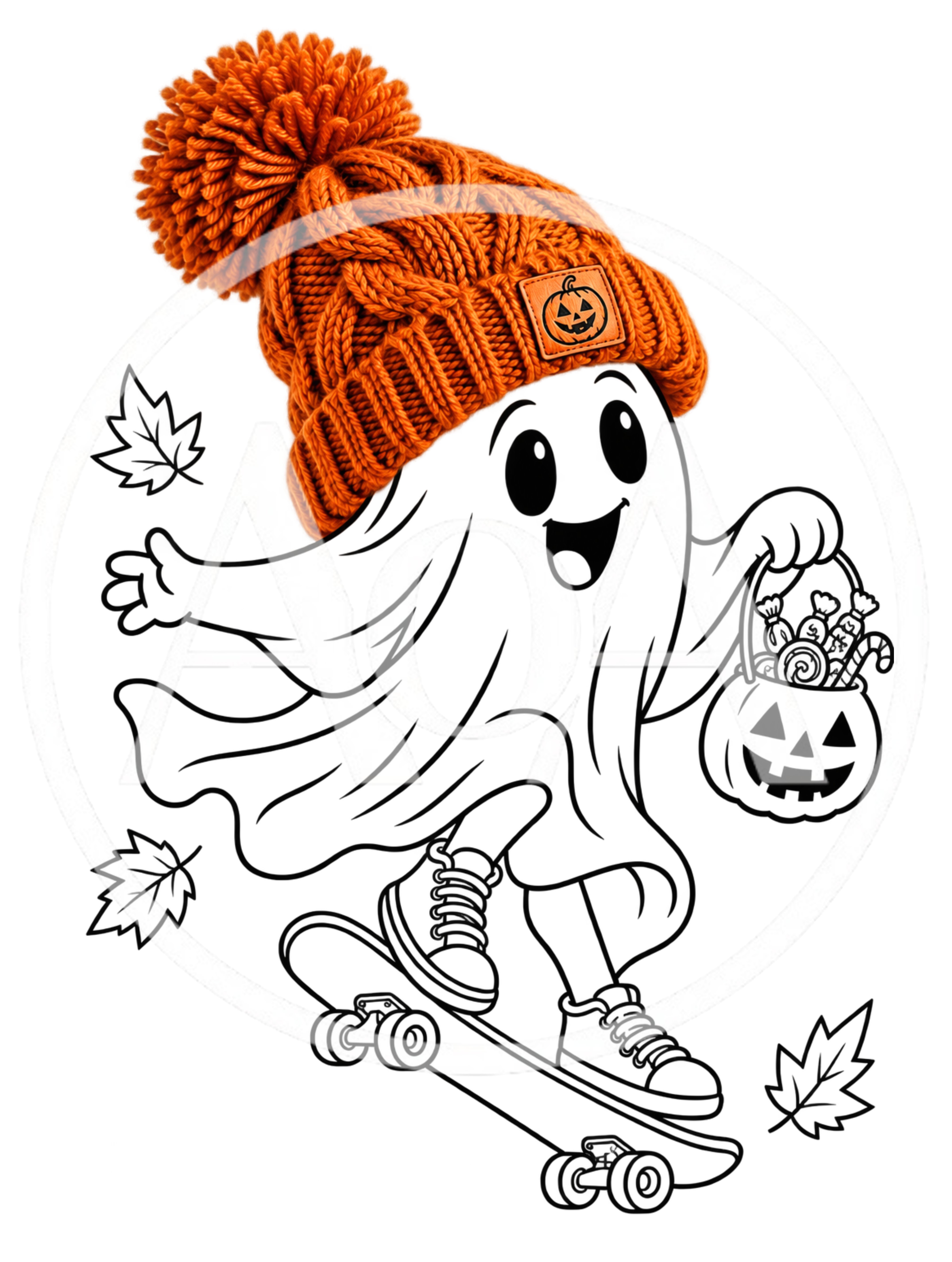 Cute Ghost Wearing A Beanie And Skateboarding