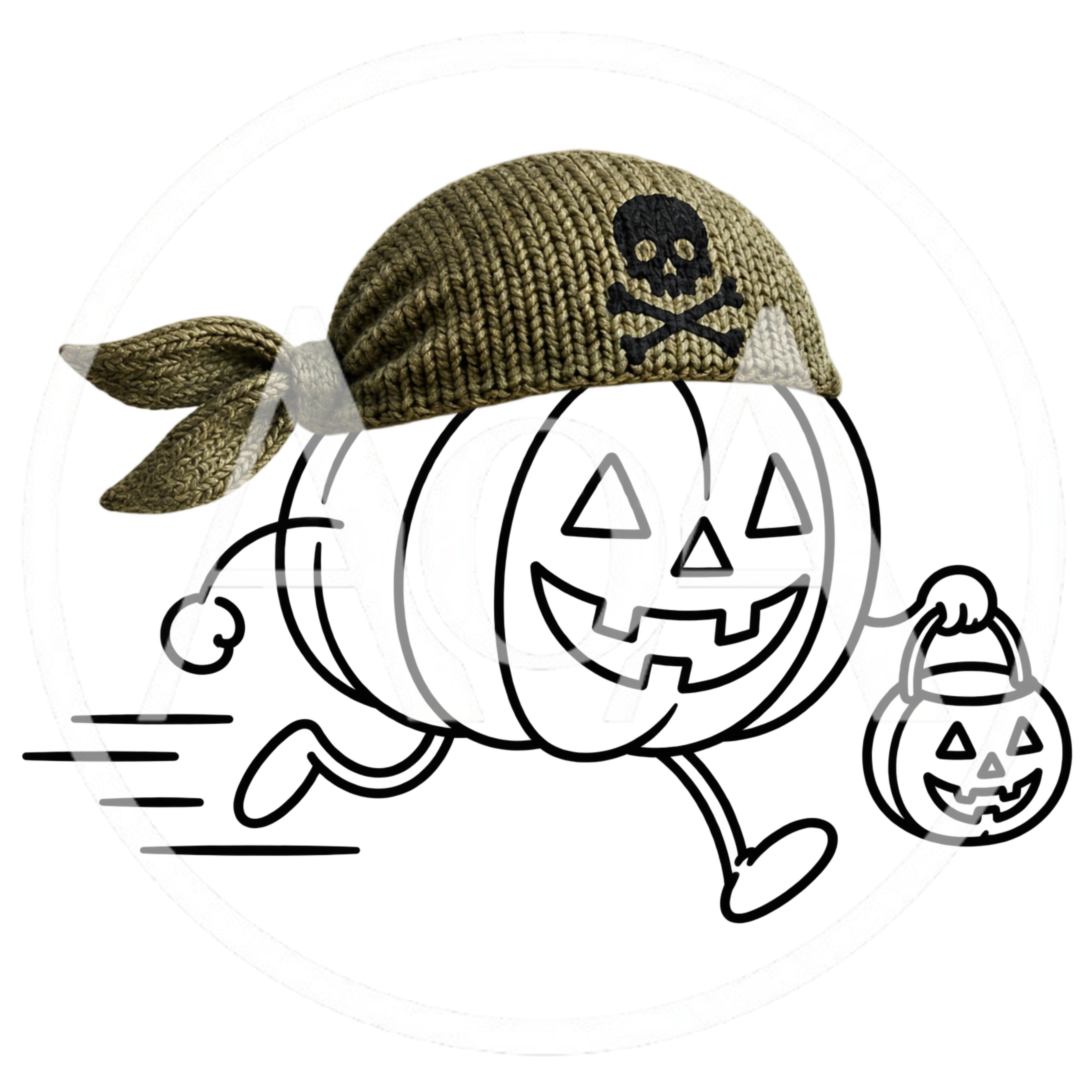Cartoon Pumpkin Character Wearing Pirate Hat Running