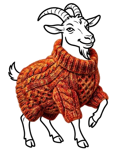 Illustration Of A Goat Wearing A Knitted Sweater