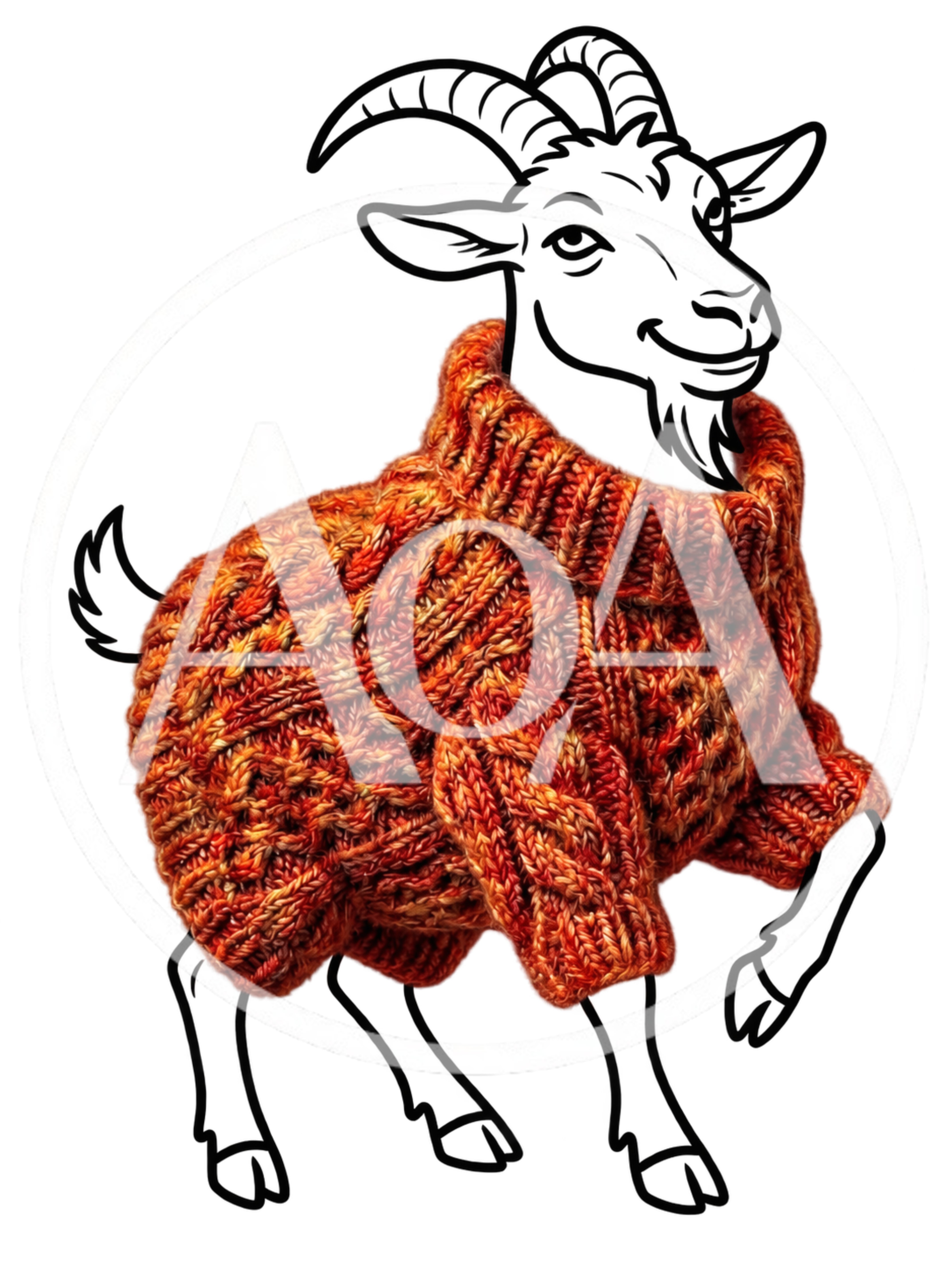 Illustration Of A Goat Wearing A Knitted Sweater