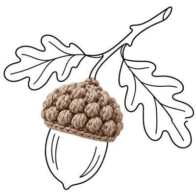 Crochet Acorn Cap With Hand Drawn Oak Leaves