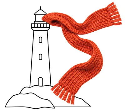 Lighthouse Illustration Wrapped In A Knitted Orange Scarf