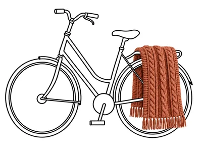 Line Art Bicycle With A Knitted Scarf