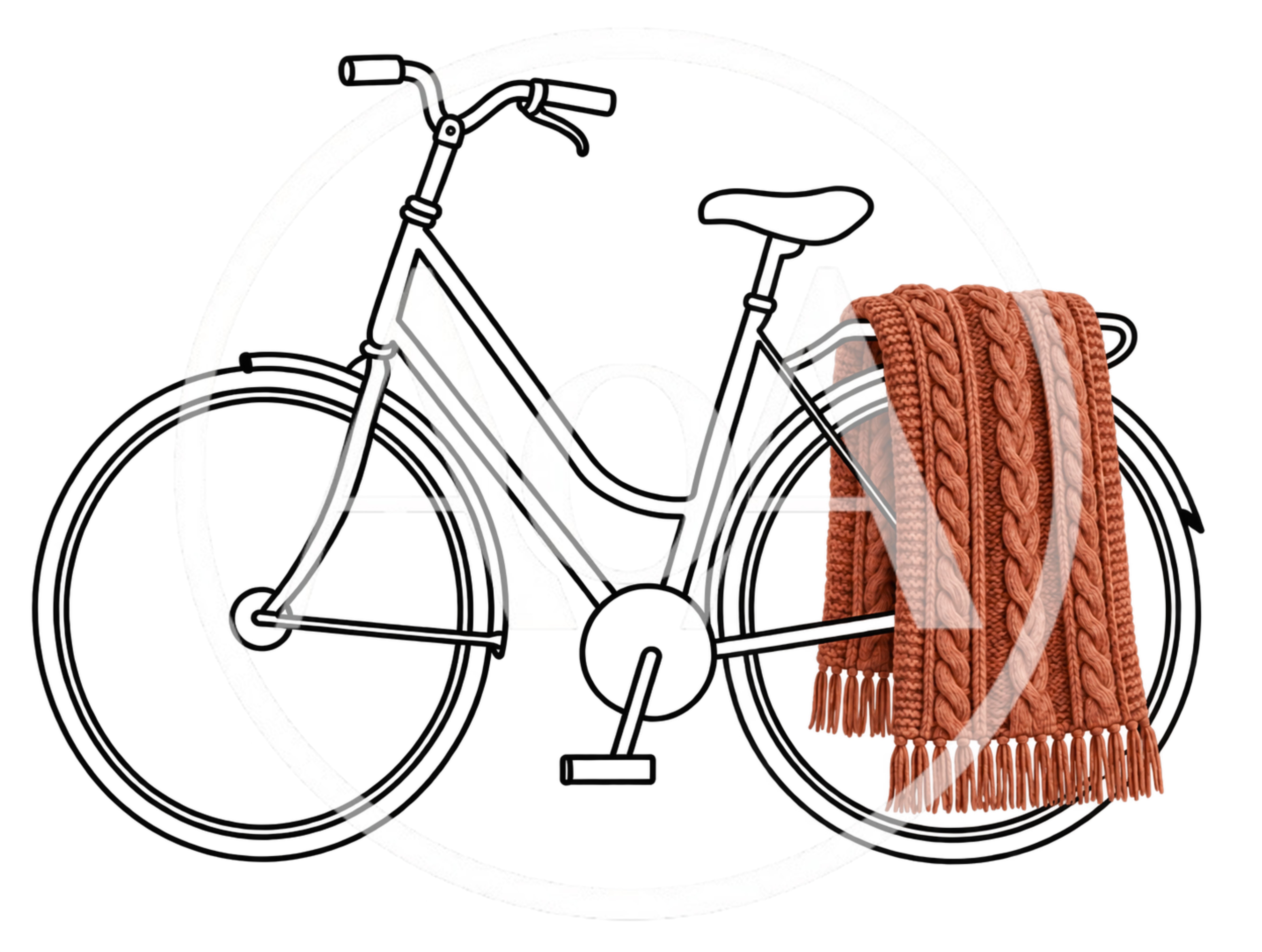 Line Art Bicycle With A Knitted Scarf