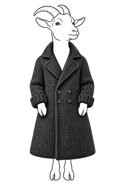 Anthropomorphic Goat Wearing A Stylish Knitted Coat