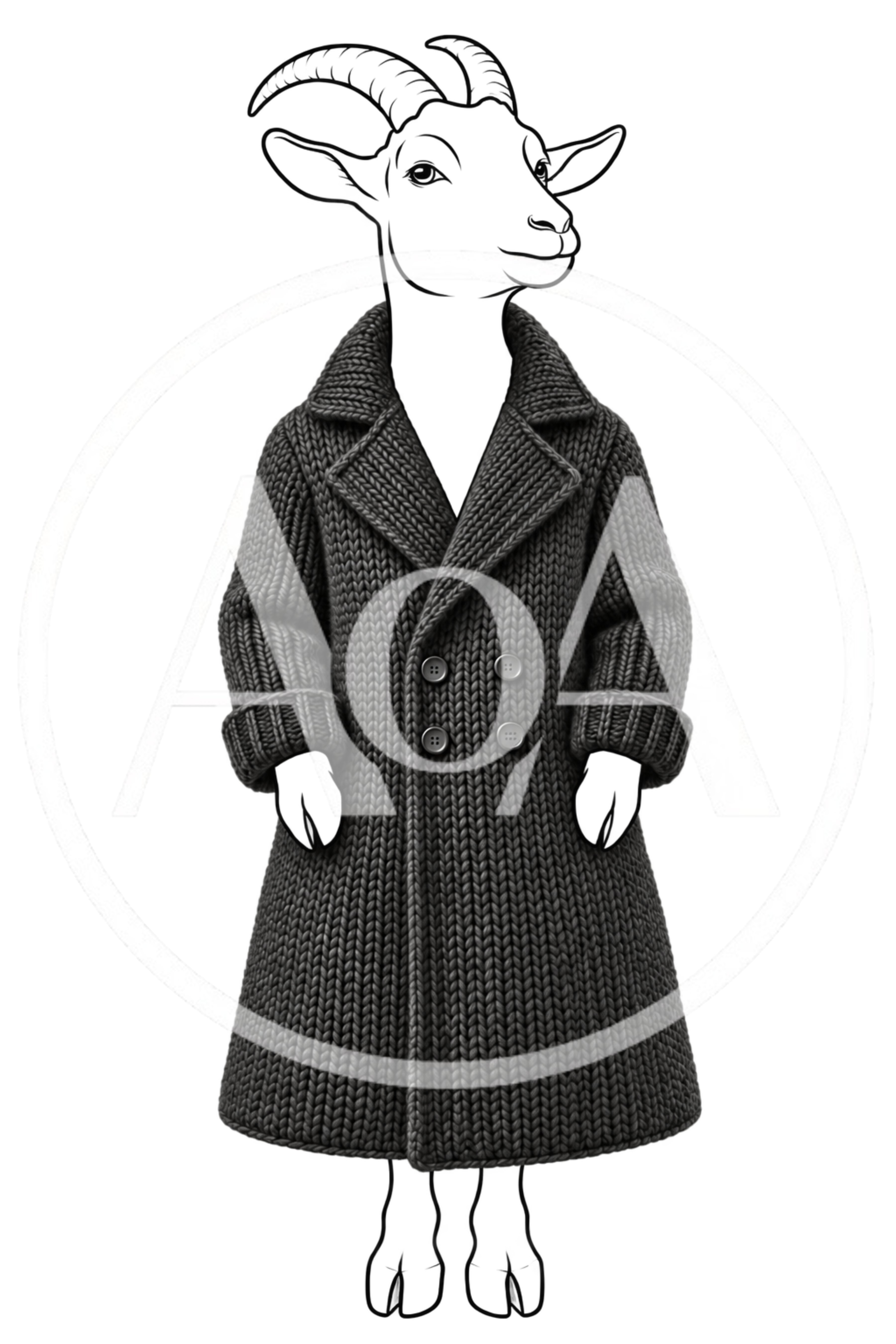Anthropomorphic Goat Wearing A Stylish Knitted Coat