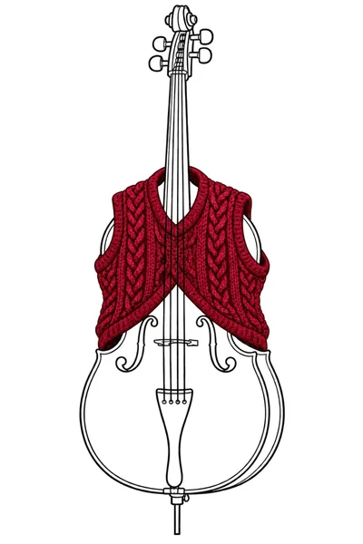 Cello Wearing A Red Knitted Cable Sweater Vest