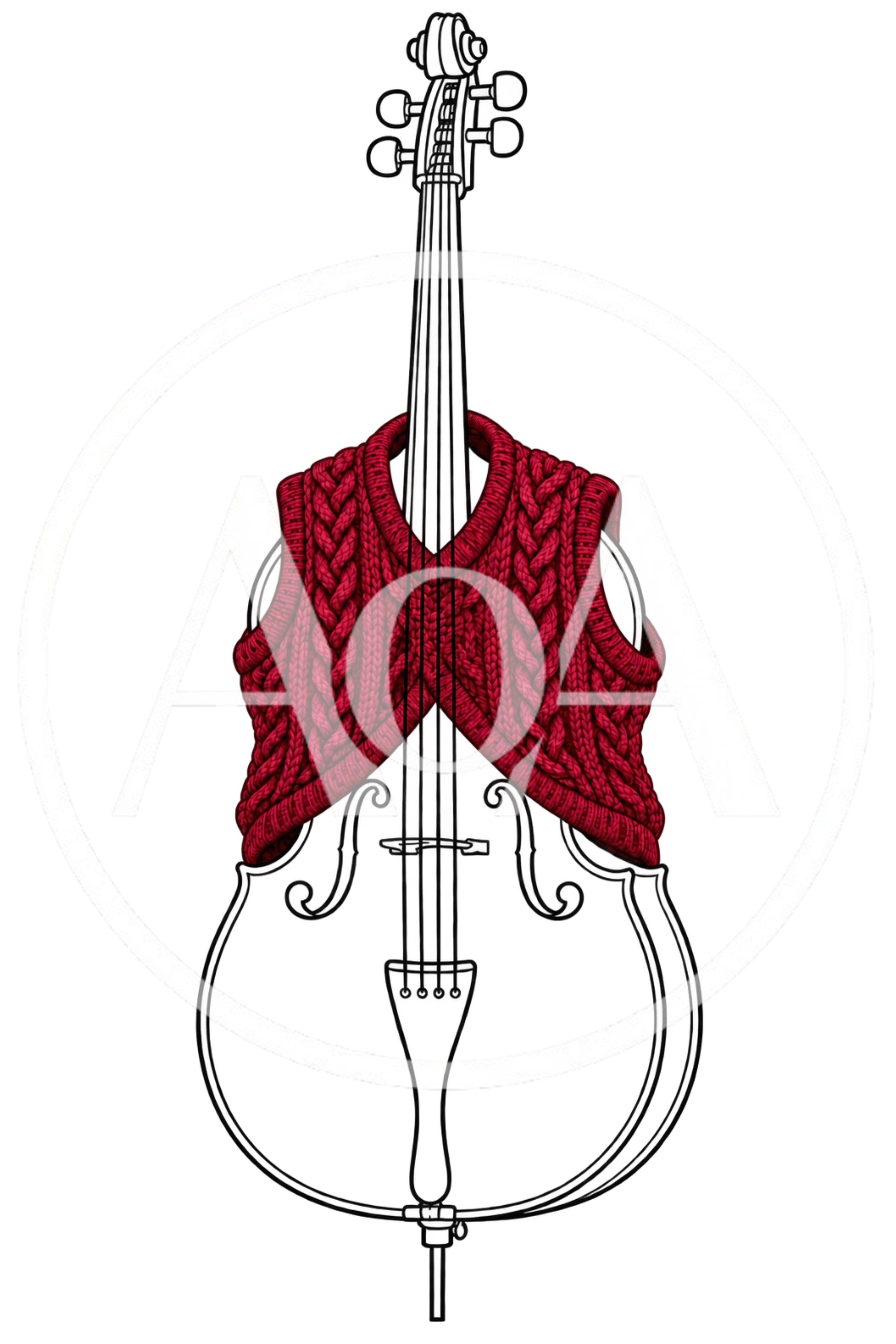 Cello Wearing A Red Knitted Cable Sweater Vest
