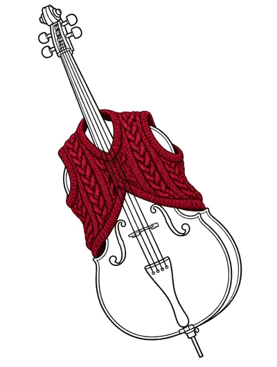 Cello Wearing A Red Knitted Sweater Illustration