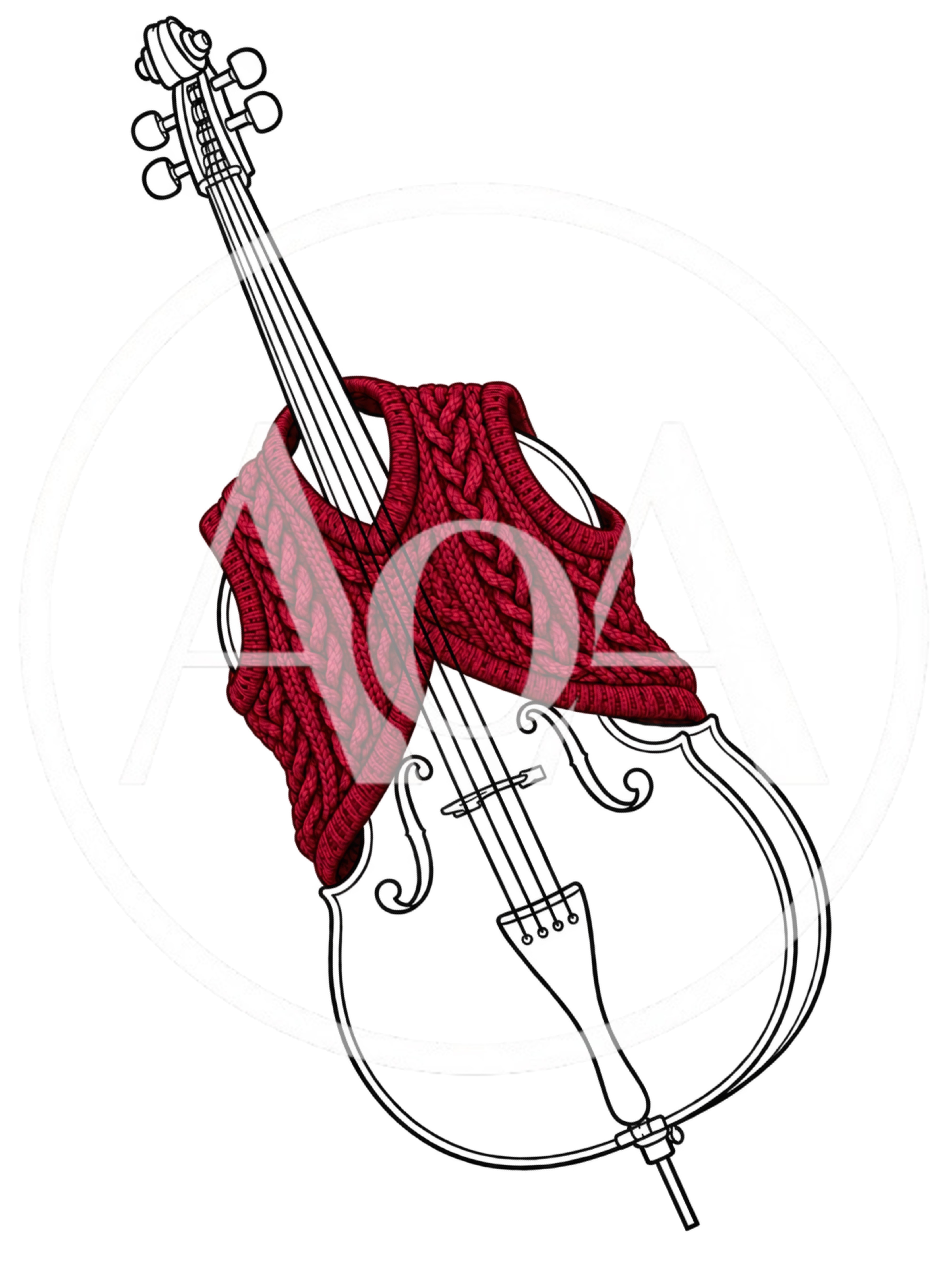 Cello Wearing A Red Knitted Sweater Illustration