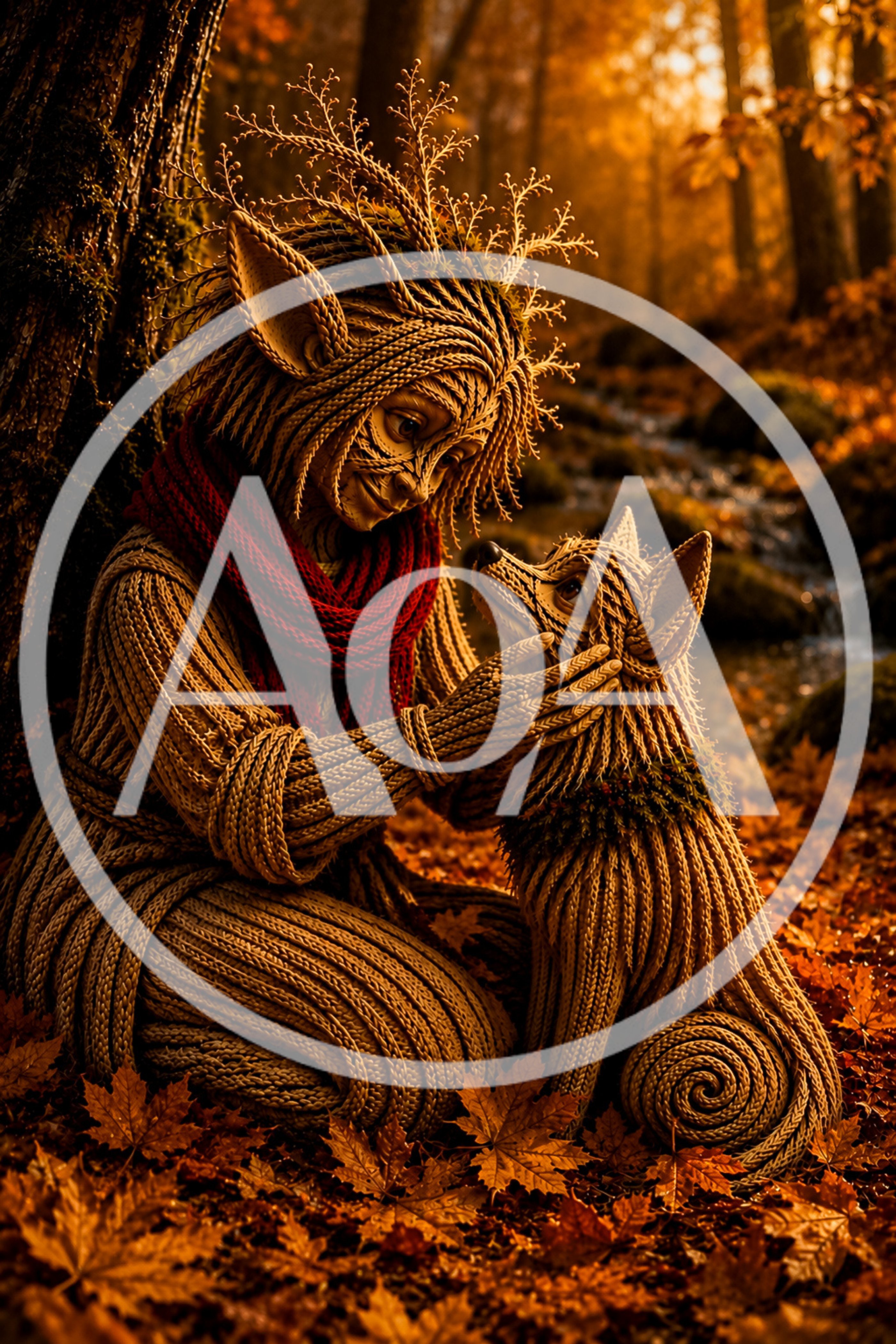 Knitted Forest Creature Petting A Knitted Wolf
