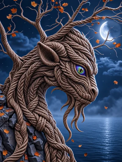 Mystical Rope Dragon Creature With Glowing Eye