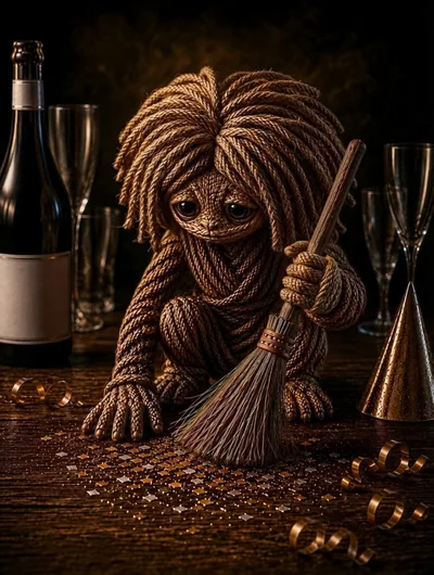 Rope Creature Sweeping Glitter After A Party