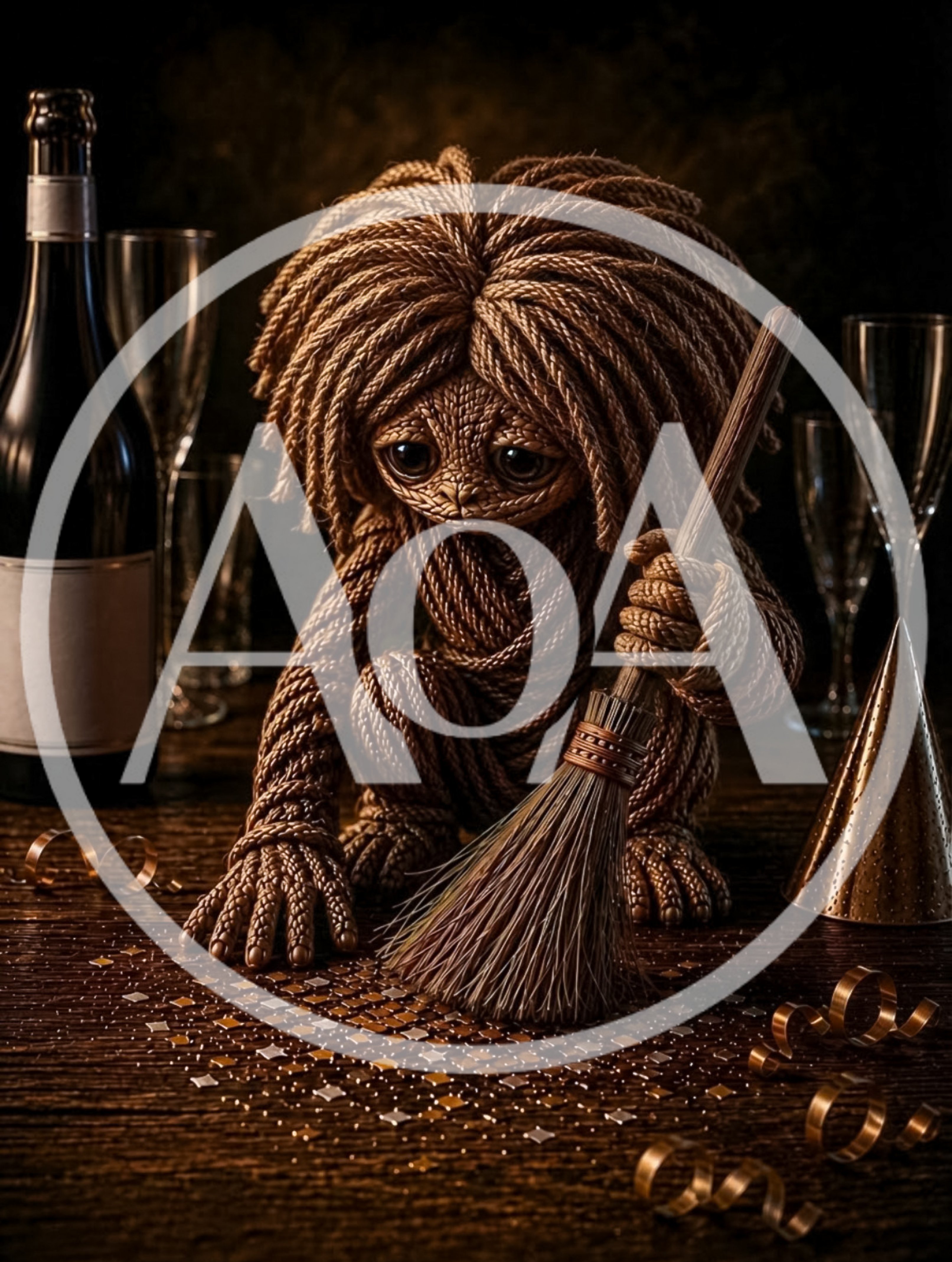 Rope Creature Sweeping Glitter After A Party