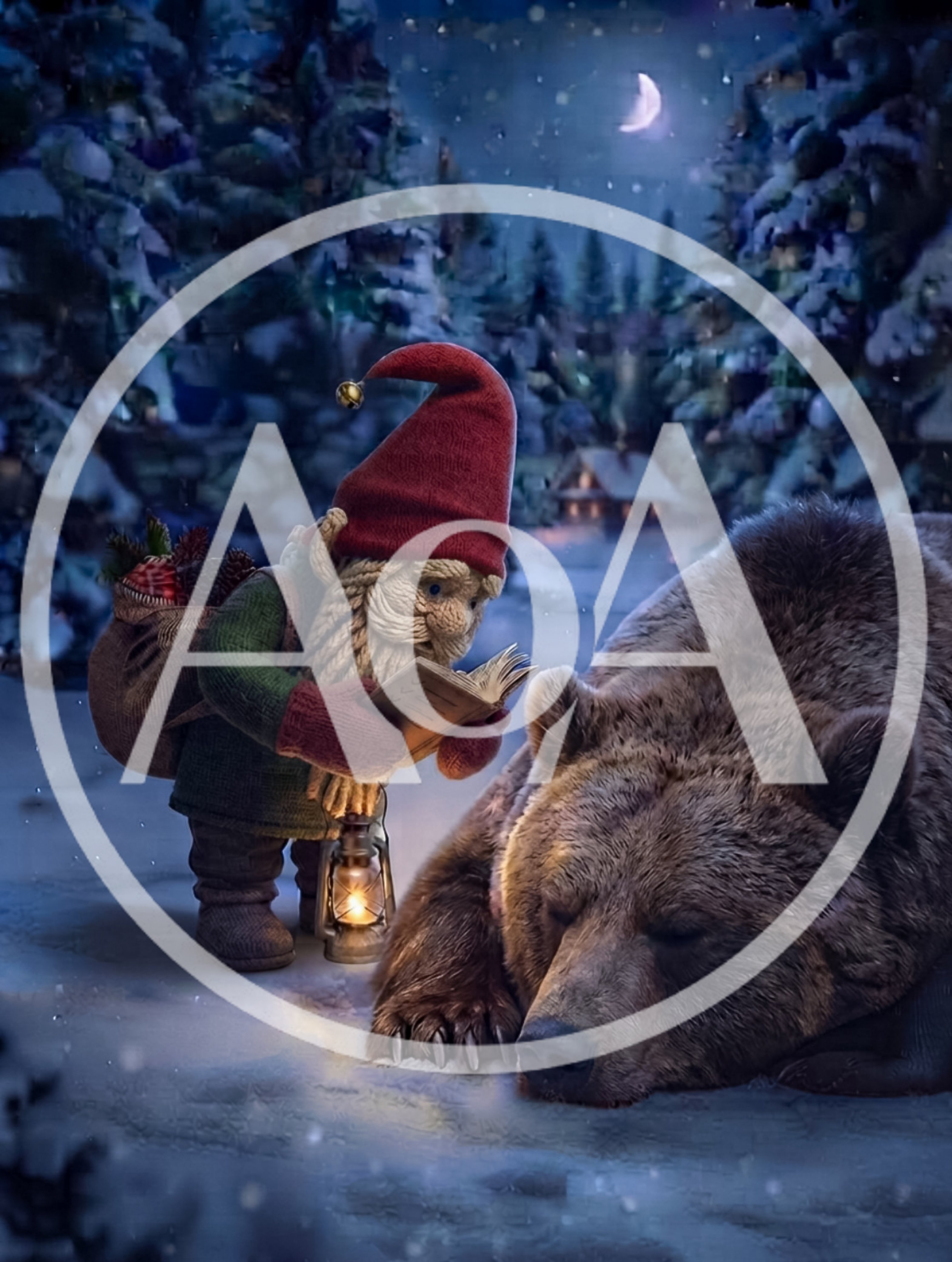 Gnome Reading A Book To A Sleeping Bear