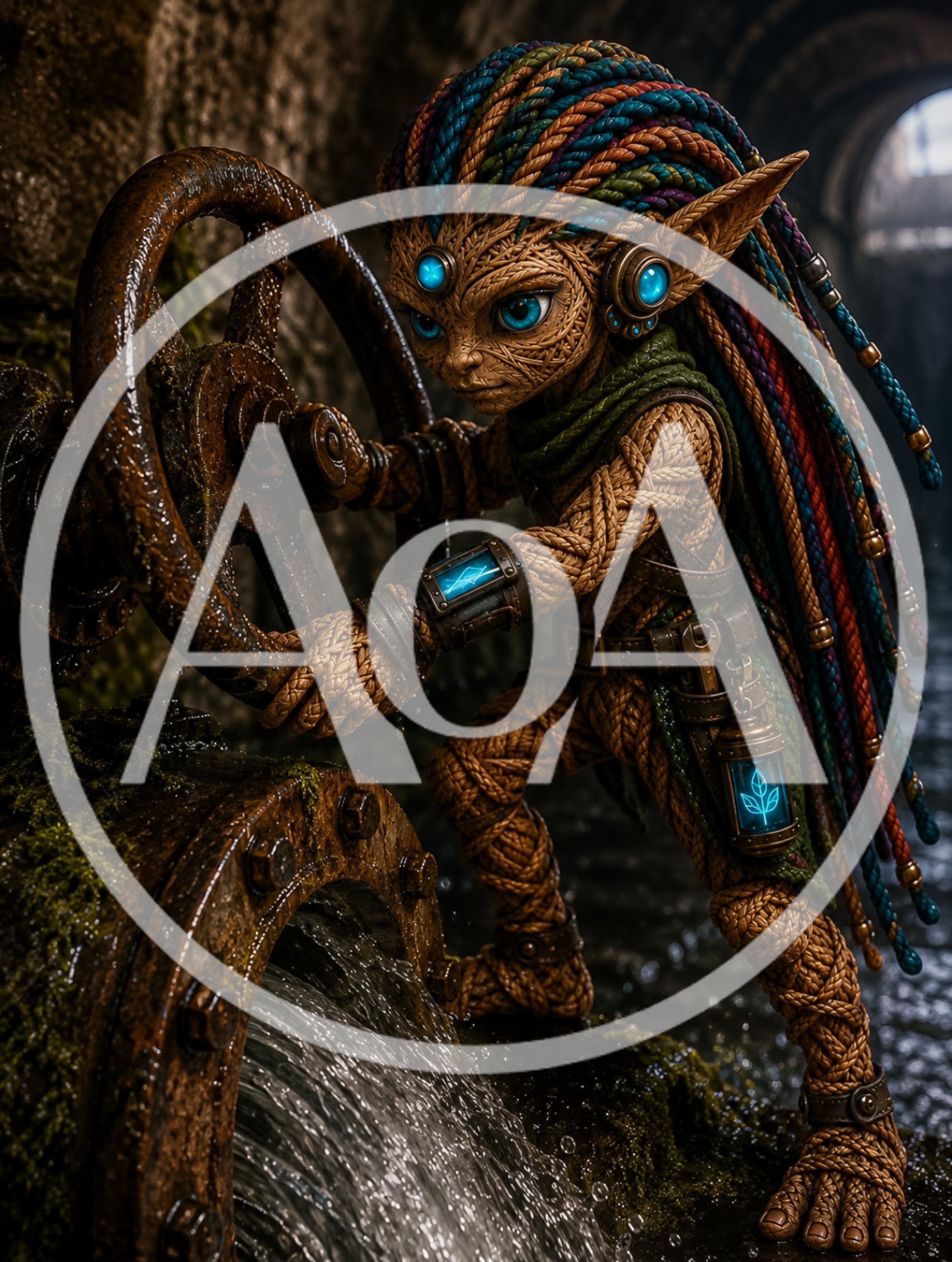 Fantasy Creature Operating A Rusty Industrial Water Valve
