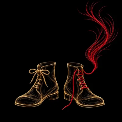 Surreal Illustration Of Two Boots With Flowing Red Laces