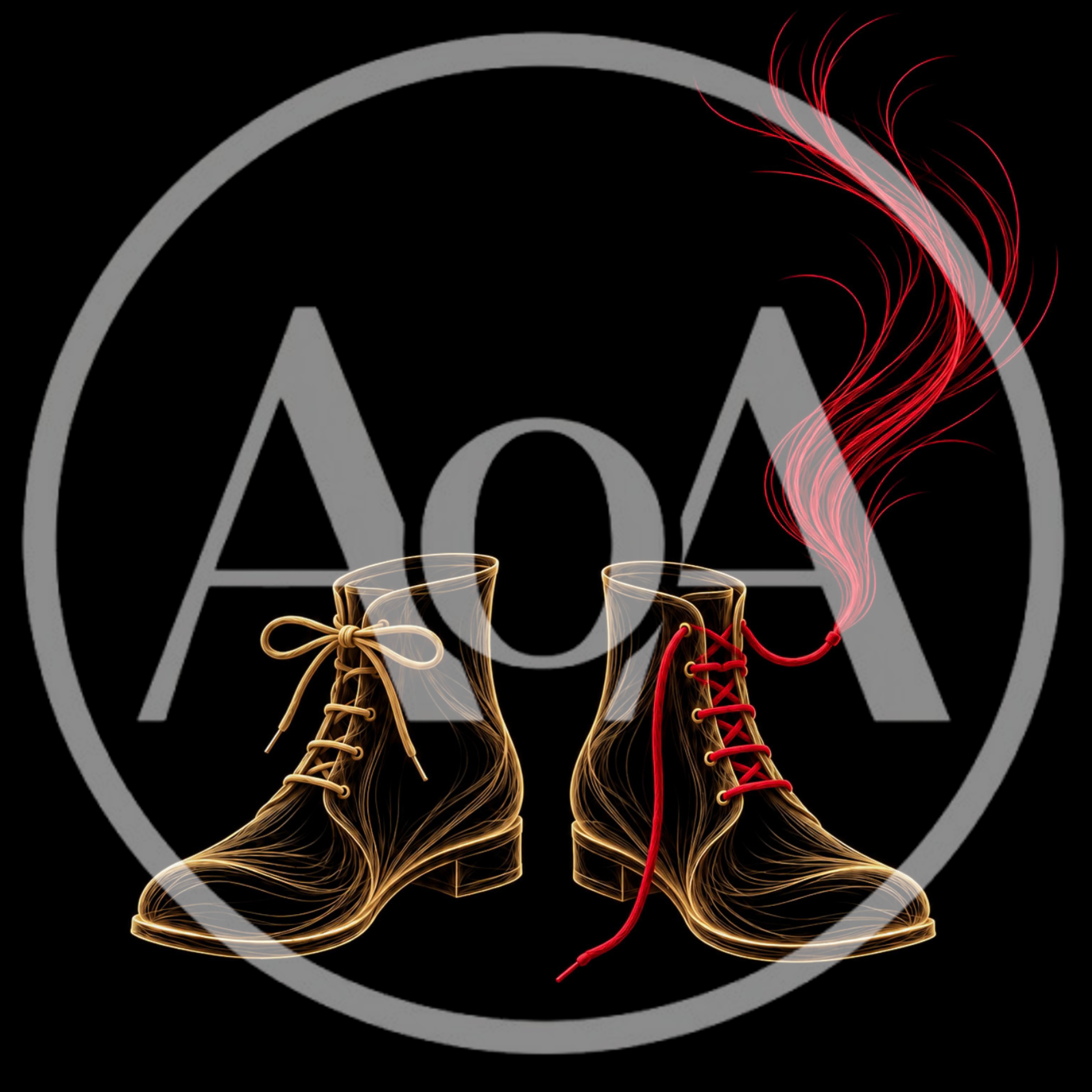 Surreal Illustration Of Two Boots With Flowing Red Laces